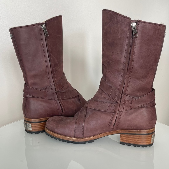 UGG Leather Mid-Calf Moto Boots – Brown – Women’s Size 7 - Picture 3 of 7
